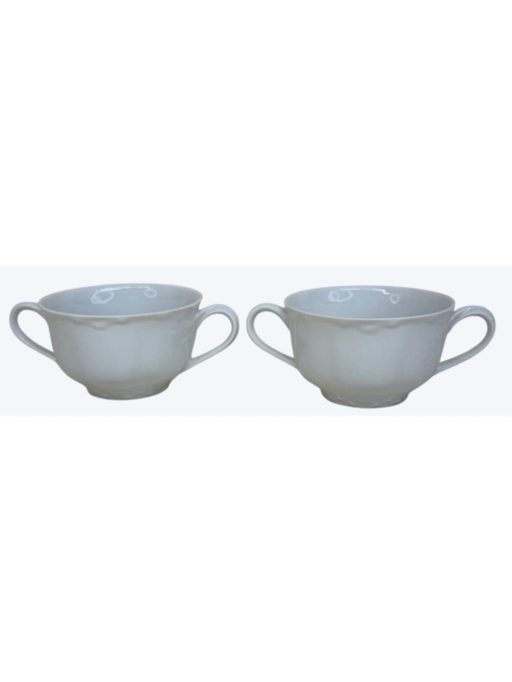 Two Hutschenreuther Racine White Bouillon Cups Bavaria Germany